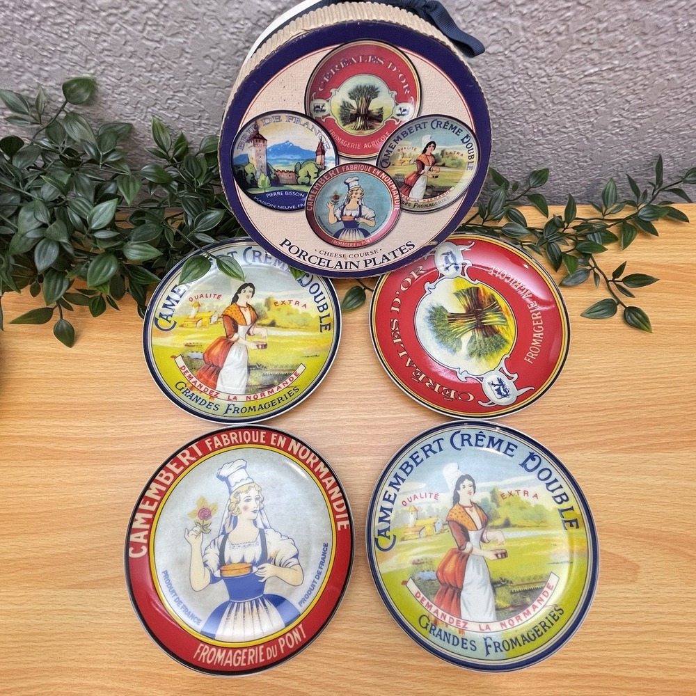 Pier 1 Imports Cheese Course Porcelain Plates Set of 4 Vintage Original Box READ